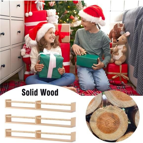 Set of 3 nursery wall book shelves 32 inch floating kids room storage organizer - Picture 7 of 8